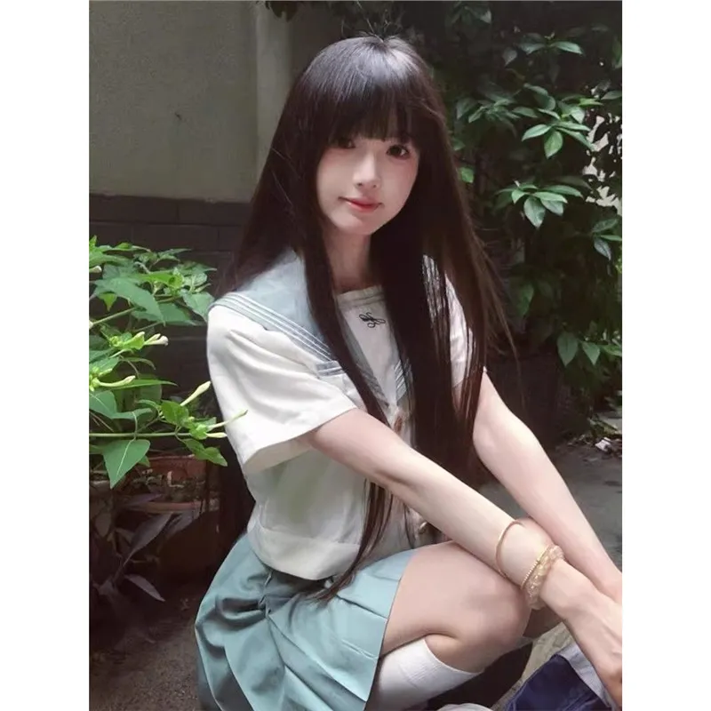 小叶知夏原创正版日系JK制服水手服校供感绿色上衣百褶裙套装