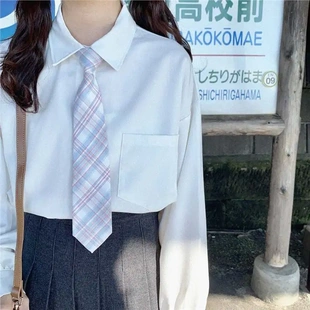 2024新款 休閑洋氣長袖 百搭奶白色襯衫 jk女 自制寬松時尚