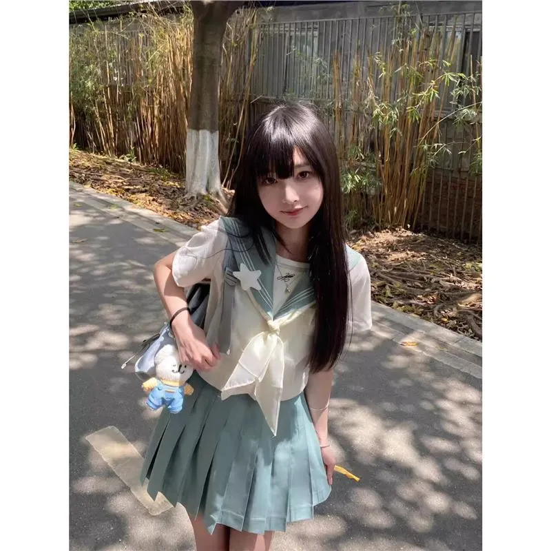 小叶知夏水手服套装百褶裙海军制服半身裙夏季学院高腰百褶裙