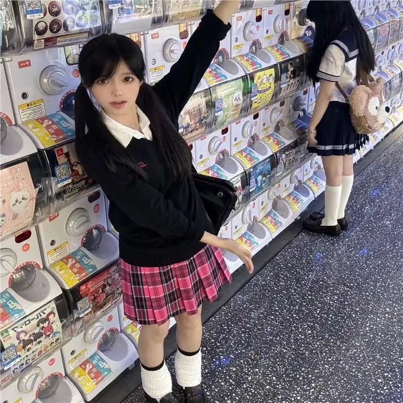 小玫学院原创日系JK制服秋冬校供感格裙长袖毛衣针织衫套装女