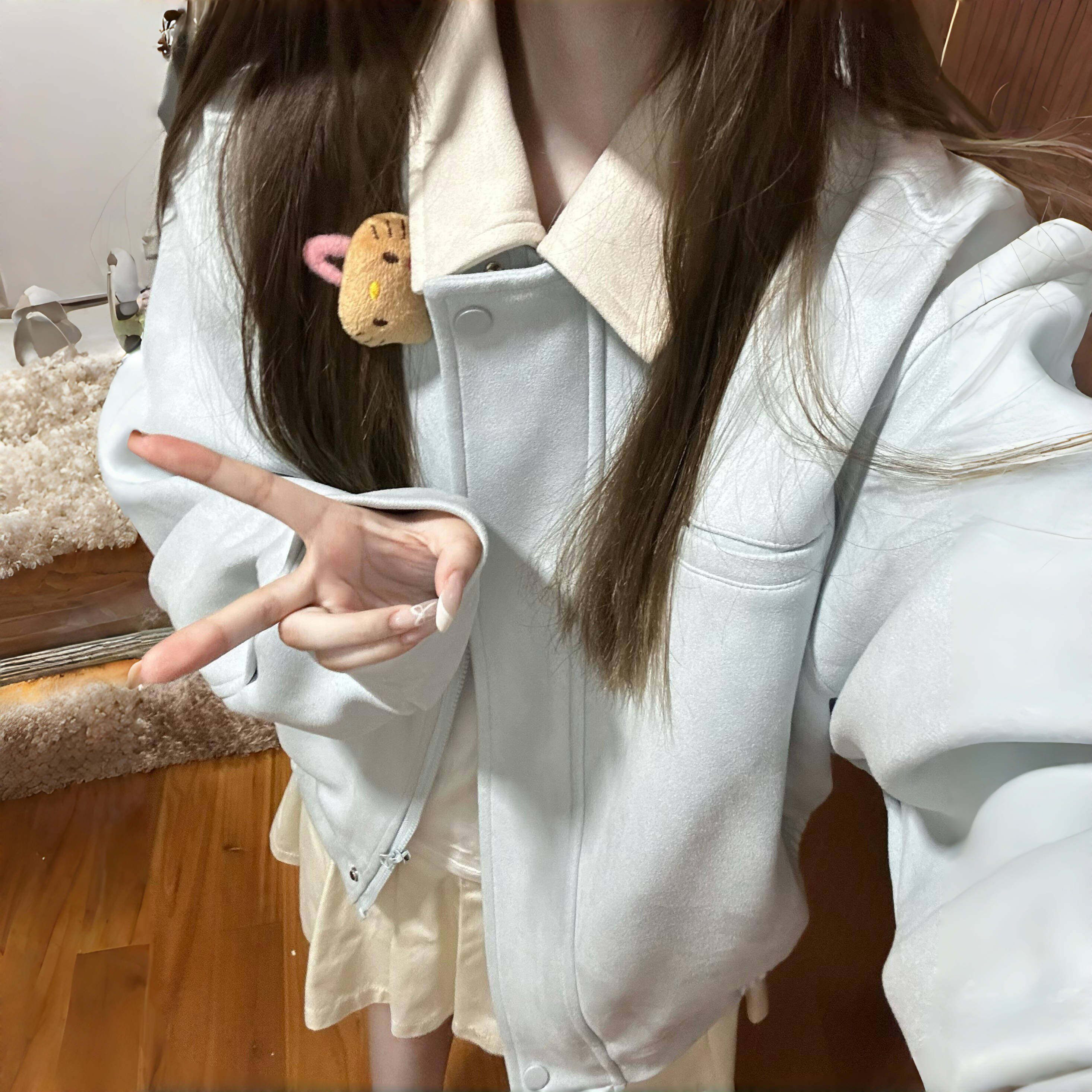 麂皮绒棒球服女2025新款秋季美式复古韩系宽松学生薄款夹克外套潮