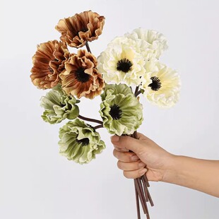 仿真假花3支/扎pu中号皱纹罂粟仿真花手感假花 婚庆家居装饰摄影