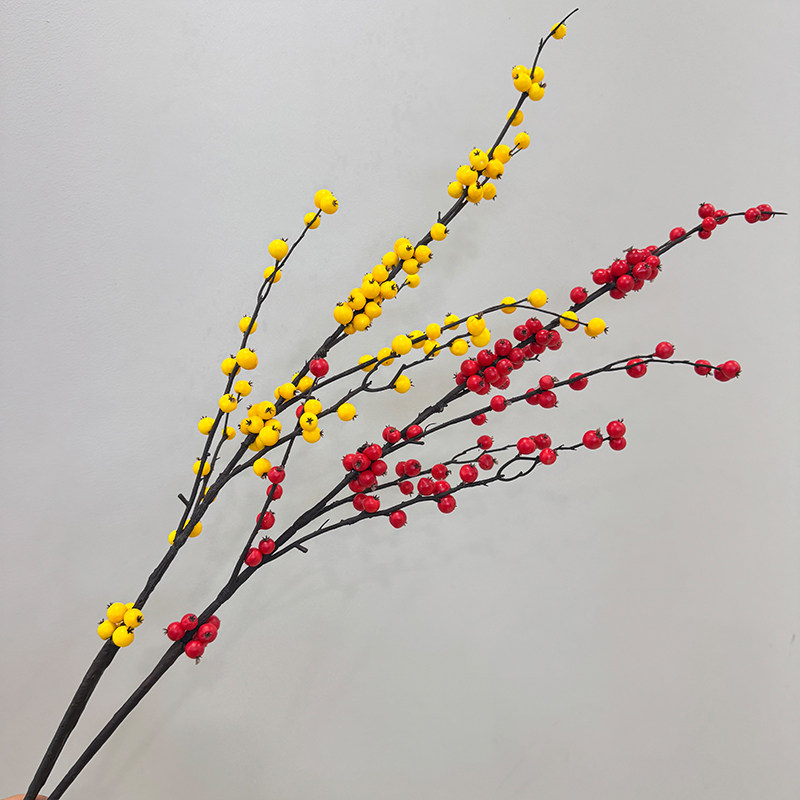 红果枝仿真红果子沙棘果冬青果假花树枝造景浆果长沙果仔装饰造景