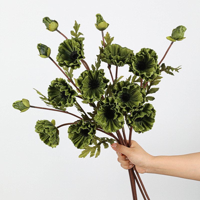 绿色路引花绿植婚礼装饰花森系排插花材罂粟花婚庆绢花花虞美人