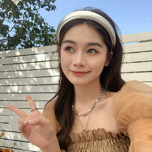 高级感宽发箍女高颅顶挡发际线显脸小发箍皮质银色发箍女夏天发卡