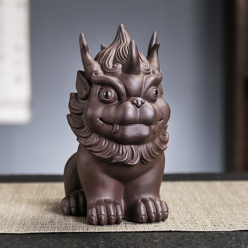 紫砂瑞兽麒麟茶宠摆件创意v可养龙鱼招财貔貅祥龙戏珠桌茶台玩配