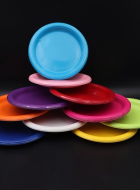 一次性9寸塑料餐盘红色大碟水果盘碟子沙拉牛排西餐盘子圆形烧烤