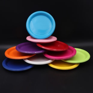 一次性9寸塑料餐盘红色大碟水果盘碟子沙拉牛排西餐盘子圆形烧烤