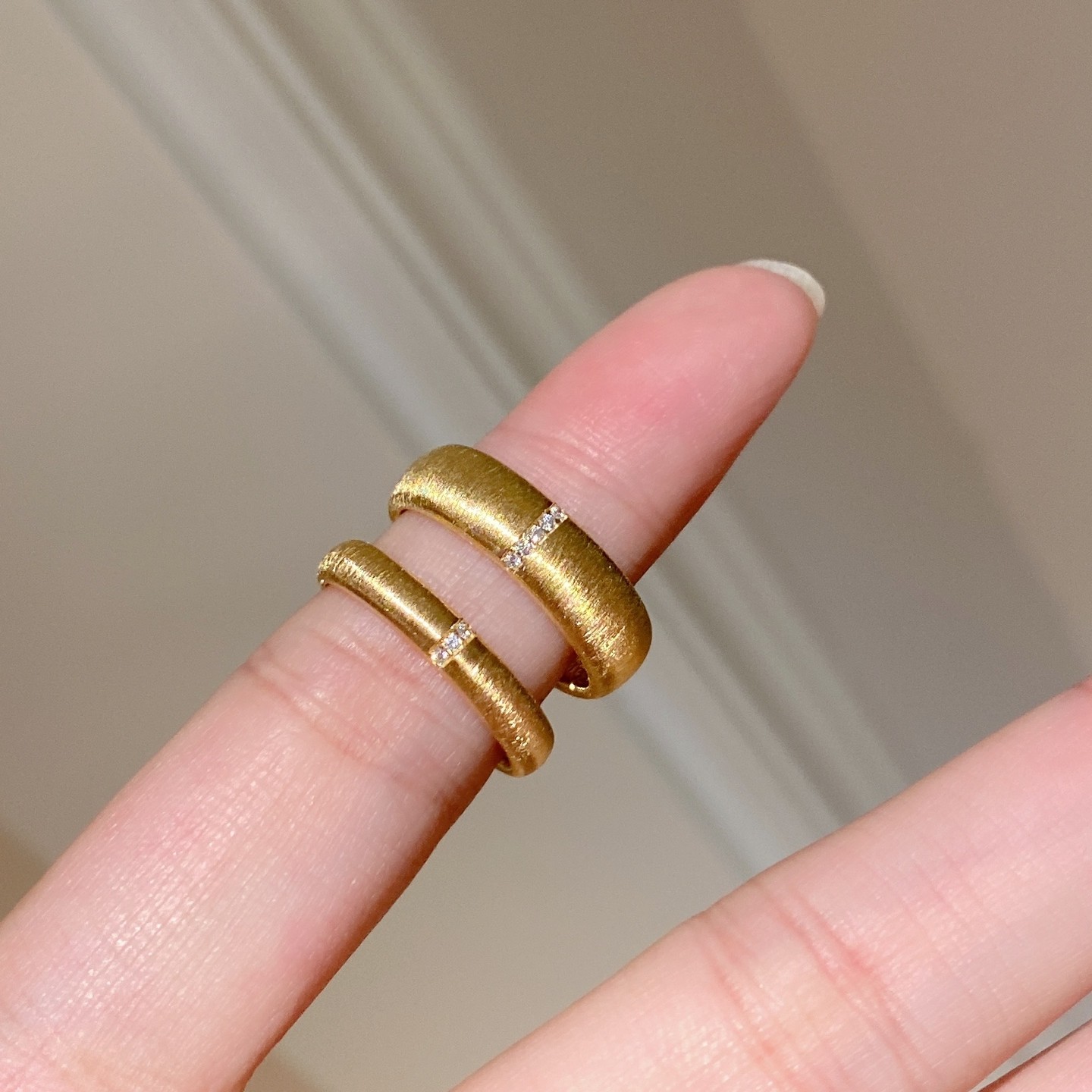 情侣对戒宽窄版拉丝镶钻戒指925