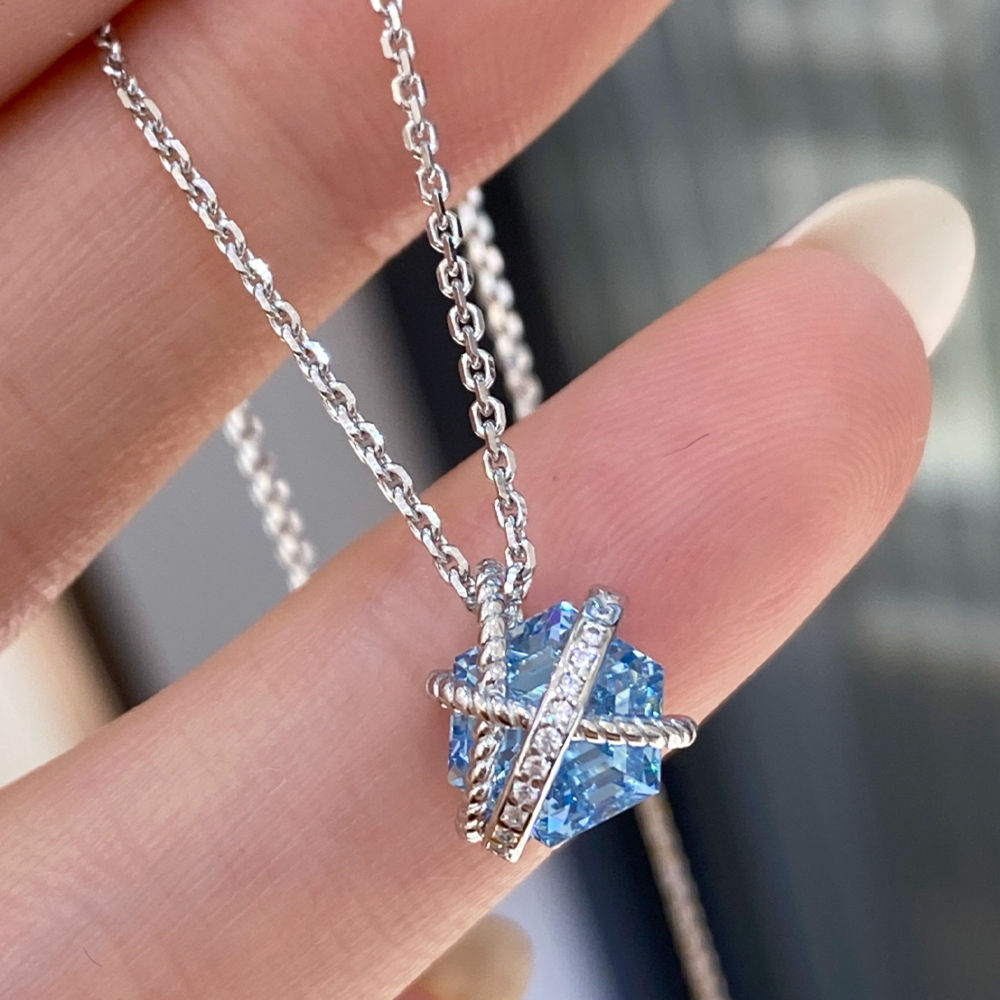 3.1克拉捆绑六角钻海蓝宝石项链