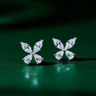 精致耐看款 mini马眼水滴小蝴蝶钻石耳钉耳环女925纯银镀18K白金
