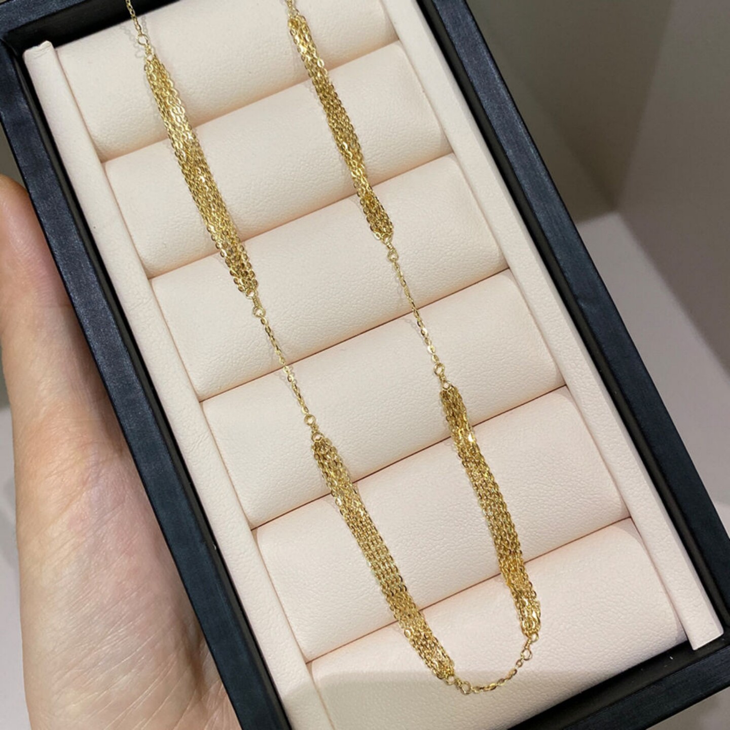 金色瀑布多层链条项链925银镀金