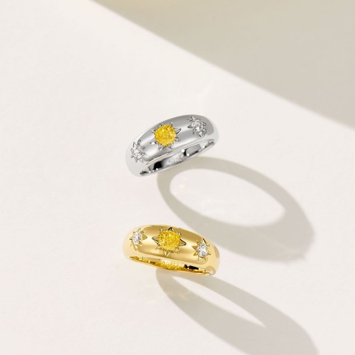 八芒星35分星芒枕形黄钻戒指女