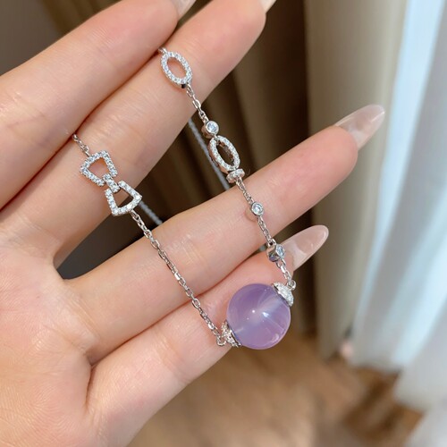12m天然紫玉髓路路通项链女925银