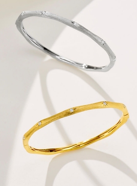 古法手工拉丝星芒手镯女925纯银