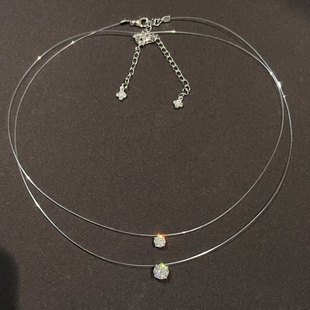 巨隐形|爆闪人鱼之泪四爪莫桑钻鱼线项链女925银极简单钻锁骨链