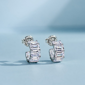 50分祖母绿切割长方形排钻耳钉耳环女925银镀金简约高级冰糖耳圈