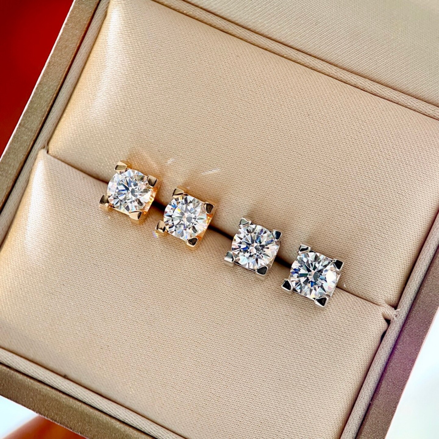 玫瑰金四爪60分单颗圆钻牛角耳钉耳环女925银镀金CNC工艺情侣款