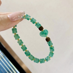 6m直切非洲翠屁桃手串手链女925银镀金时尚新中式爱心算盘珠串