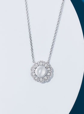 花形蕾丝水沫玉围镶项链女925