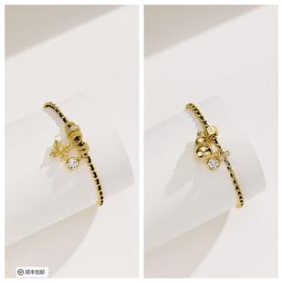 通勤编织黑绳金刚杵 时尚 葫芦珠串手链女925纯银镀18K黄金色顺丰