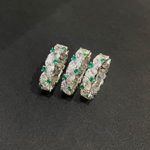 绿钻点缀满钻排戒|50分蛋形绿尖晶间色排钻戒指女925纯银轻奢精致