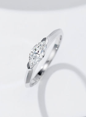 4*8mm50分简约马眼钻石戒指女925银电镀18K白金高碳钻