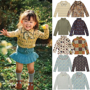 T恤女童碎花有机匹马棉高领打底衫 秋季 新MP系列儿童春秋领结长袖