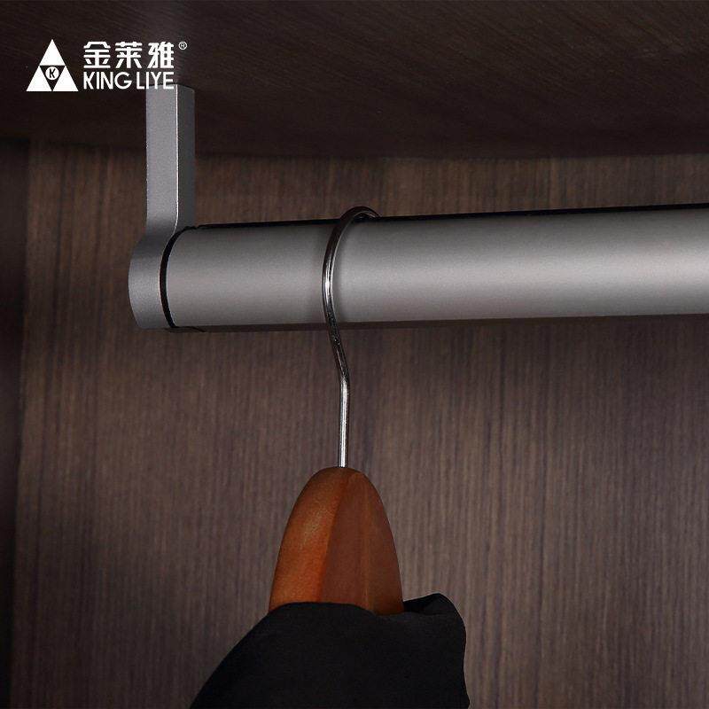银色商务衣通杆金莱雅铝合金加厚衣柜胶条静音防滑顶装挂衣杆
