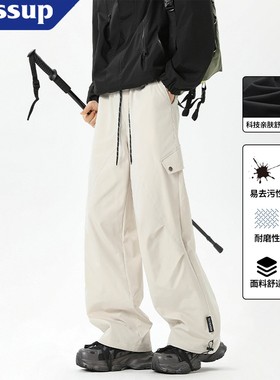 WASSUP登山工装裤男士美式伞兵裤宽松直筒冲锋休闲长裤子男生春秋