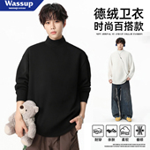 休闲半高领长袖 T恤男潮流秋冬季 内搭打底衫 WASSUP德绒美式 情侣款