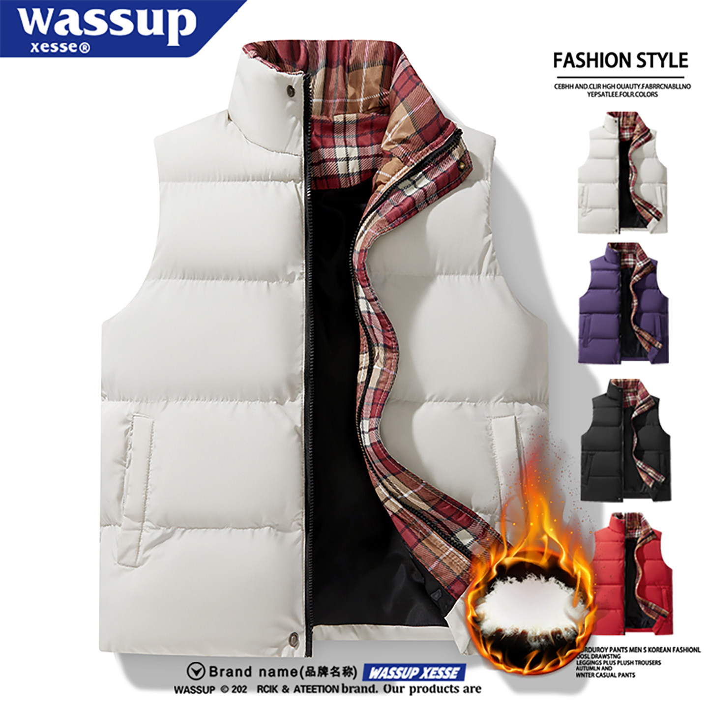 WASSUP羽绒棉马甲冬季加厚外套男保暖坎肩美式休闲立领马夹背心,男装,常规马甲,淘宝优惠券,粉丝福利购,淘宝优惠卷
