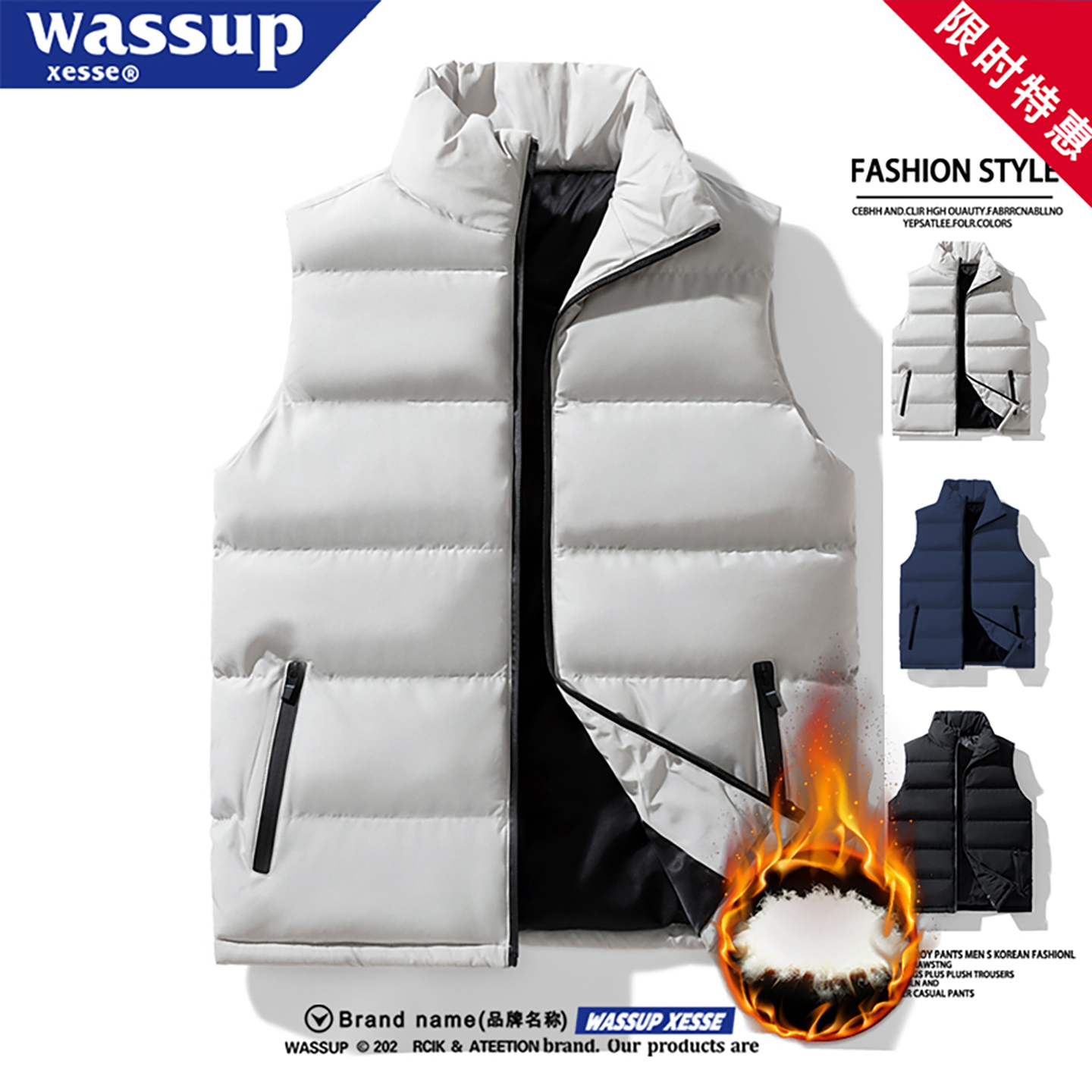 WASSUP羽绒棉马甲冬季加绒加厚