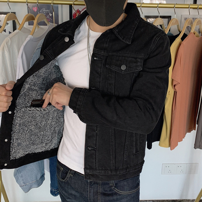 工装夹克男士加绒加厚牛仔外套韩