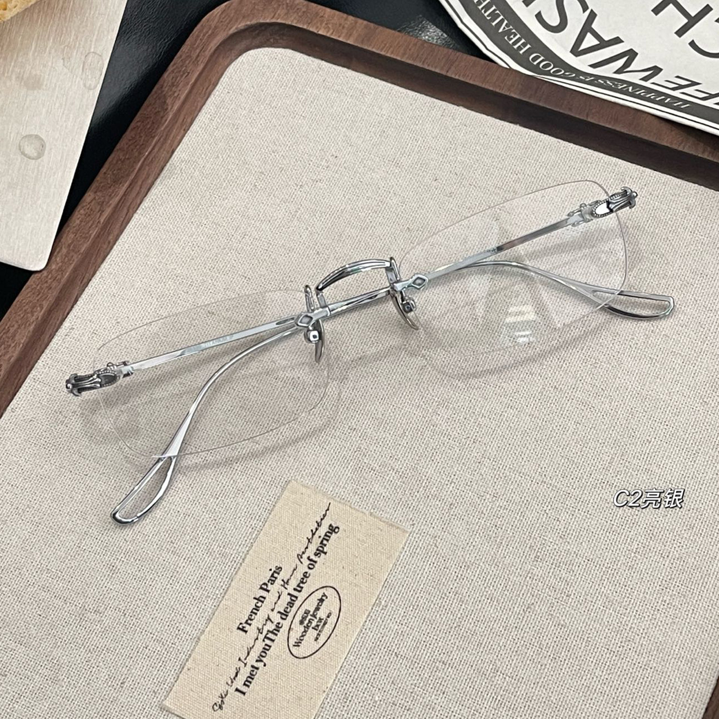 超轻无框纯钛眼镜男女切边方框窄框时尚潮流眼睛架近视可定制度数