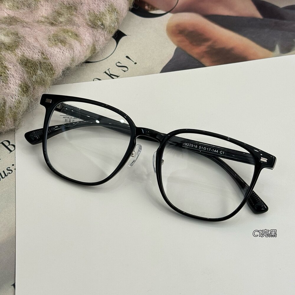 51MM超轻TR90黑框平光防蓝光鼻托眼镜框男女青少年学生近视眼镜架