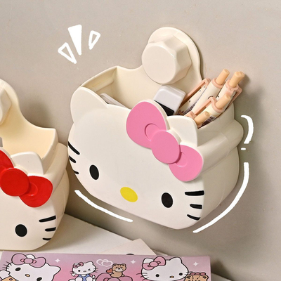 Kitty猫置物架免打孔壁挂式收纳盒牙刷洗漱台可爱卡通挂墙收纳架