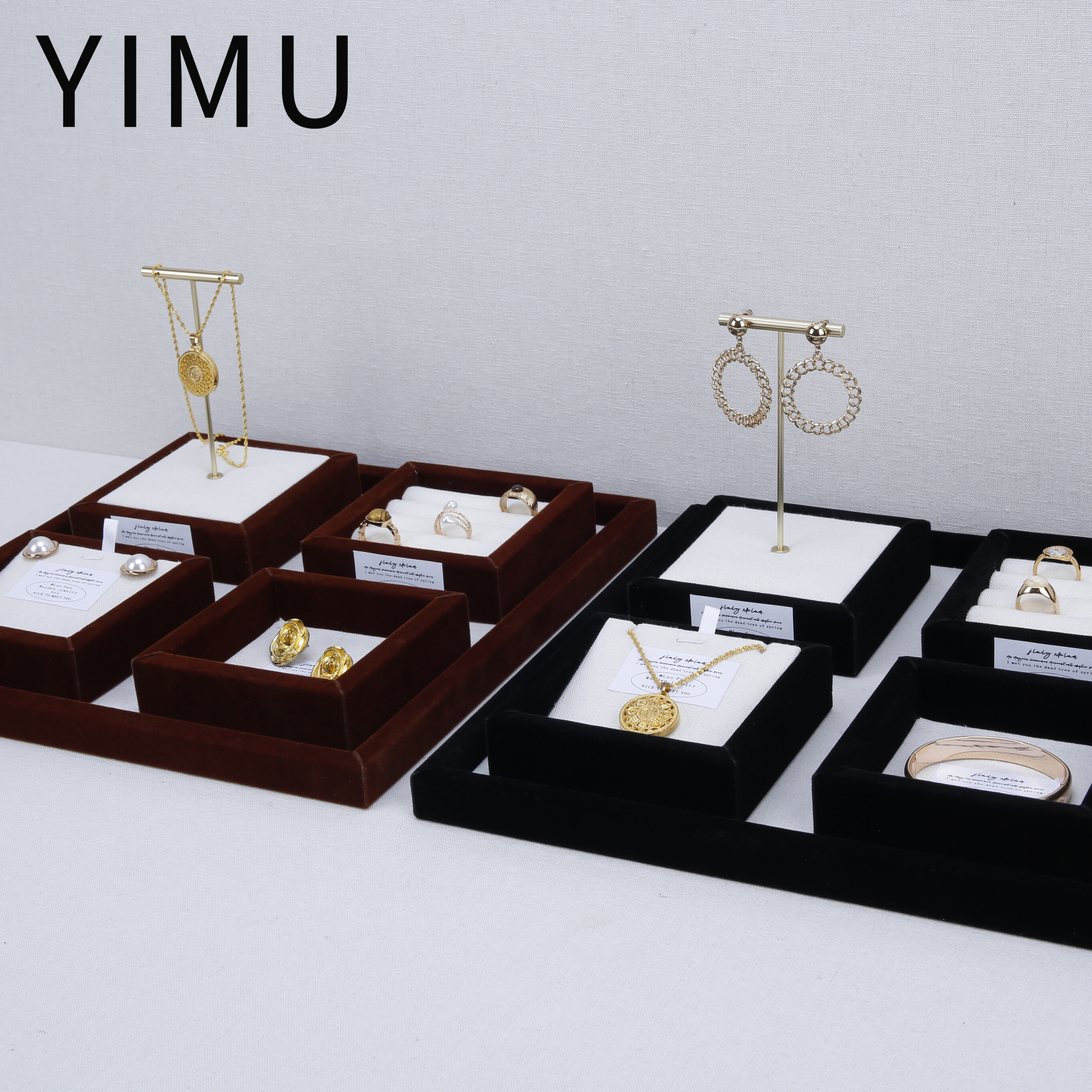 法式绒布珠宝戒指项链陈列展示架复古亚麻陈列耳钉饰品首饰看货盘