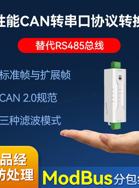 CAN转RS485串口智能转换器双向透传总线分析仪ModBusRTU小体积工业级导轨式定位安装高性能收发器