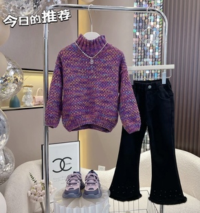 尚夏恩女童2025冬季新款韩版加厚毛衣女宝宝宽松中领针织保暖内搭