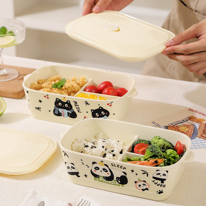 卡通陶瓷便当盒分格餐盒上班族专用微波炉加热方形保鲜盒密封饭盒,餐饮具,保鲜盒,淘宝优惠券,粉丝福利购,淘宝优惠卷