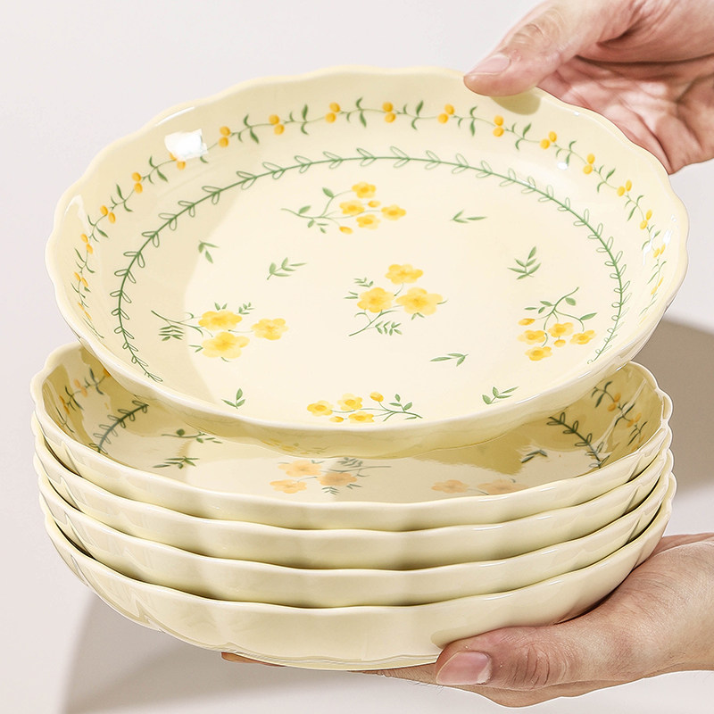 田园风清新陶瓷盘子菜盘家用2025新款餐盘碟子特别好看的深盘餐具,餐饮具,盘,淘宝优惠券,粉丝福利购,淘宝优惠卷