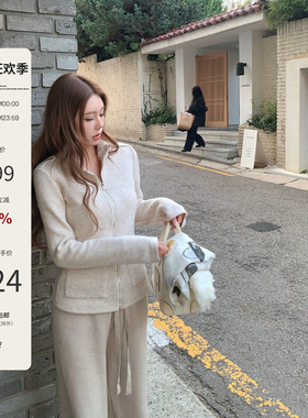 Mas Mash 冬日午后 毛领羊毛混纺针织拉链修身外套开衫打底上衣冬