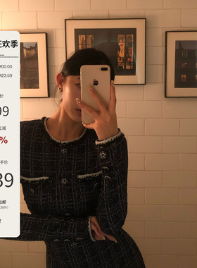 Mas Mash 伦勃朗夜色 气质名媛千金小香风连衣裙女miu系包臀短裙