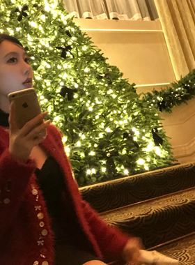 Mas Mash 梦回波尔图 红色手工定制纽扣貂绒针织开衫圣诞毛衣外套