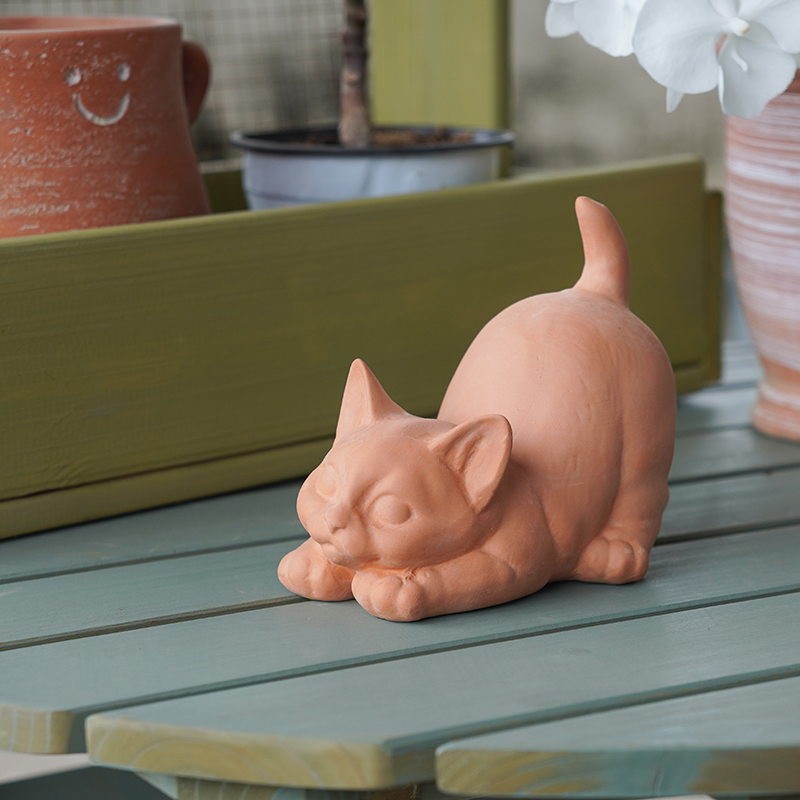 红陶猫咪庭院摆件可爱手工