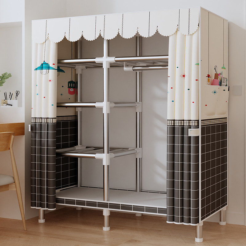 简易布衣柜卧室家用全钢架加粗加厚结实耐用出租房小户型单人衣橱