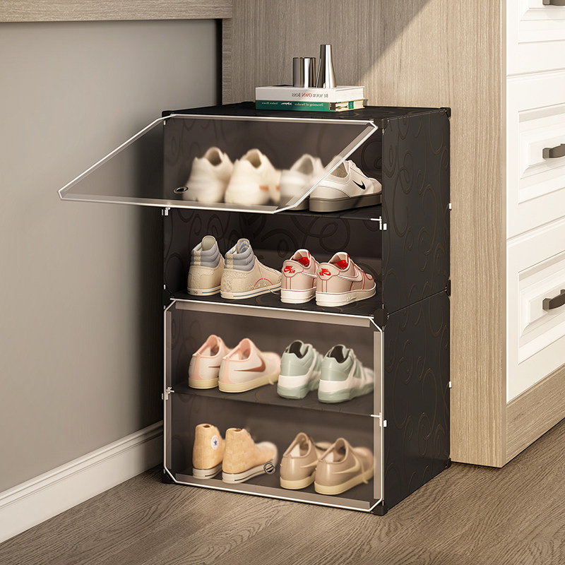 桌下鞋架子一体宿舍小型简易塑料鞋盒出租房家用门口防尘收纳鞋柜