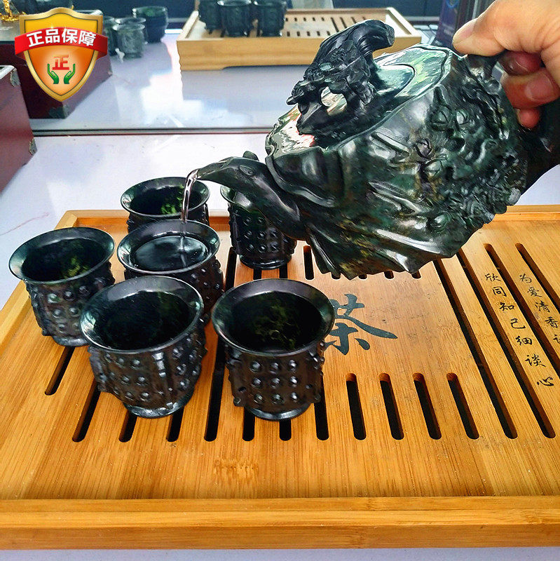 酒泉夜光杯敦煌墨玉龙凤其他梅花壶套装仿古龙珠杯甘肃蛇纹玉直销