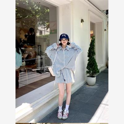 Azmi拼接条纹衬衫女长袖